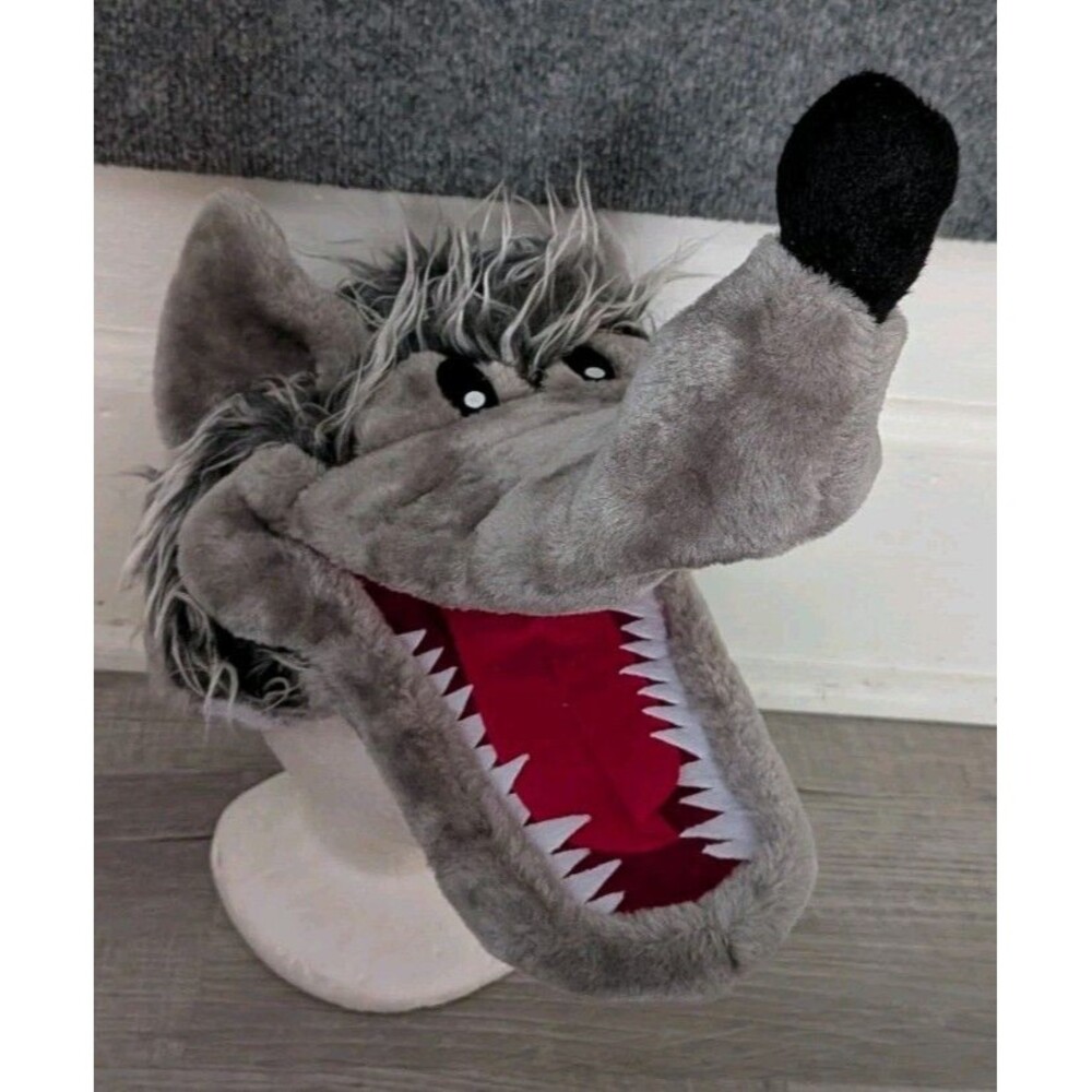 Big Bad Wolf Plush Costume Hat Elope Size Adjuster Gray
